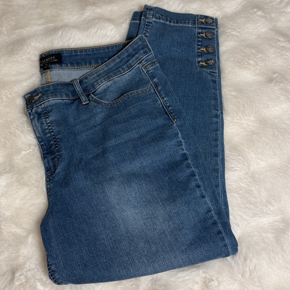Talbots Blue Ankle Jeans with Button Detail